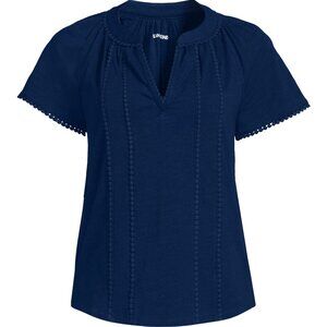 Lands' End: Slub Short Sleeve Notch Neck Top - Navy